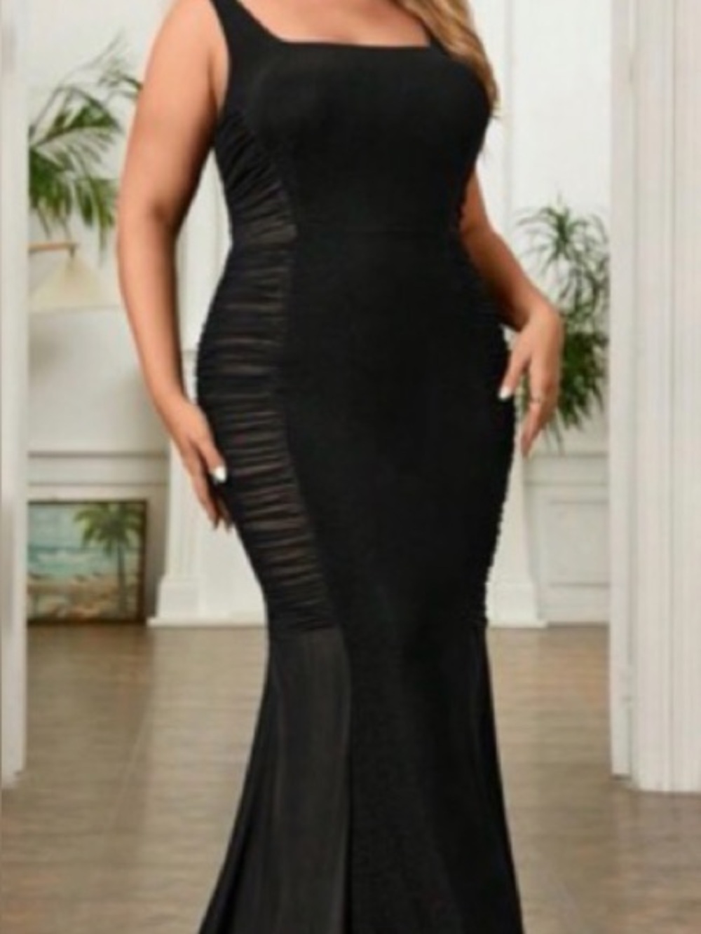 SHEIN Curve Elegant Black Sleeveless Mermaid Evening Dress Ruched Sides Size 1XL